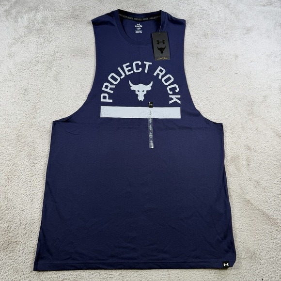 Under Armour Other - Under Armour Project Rock Tank Mens LT Navy Blue Payoff Sleeveless Top Gym Bull